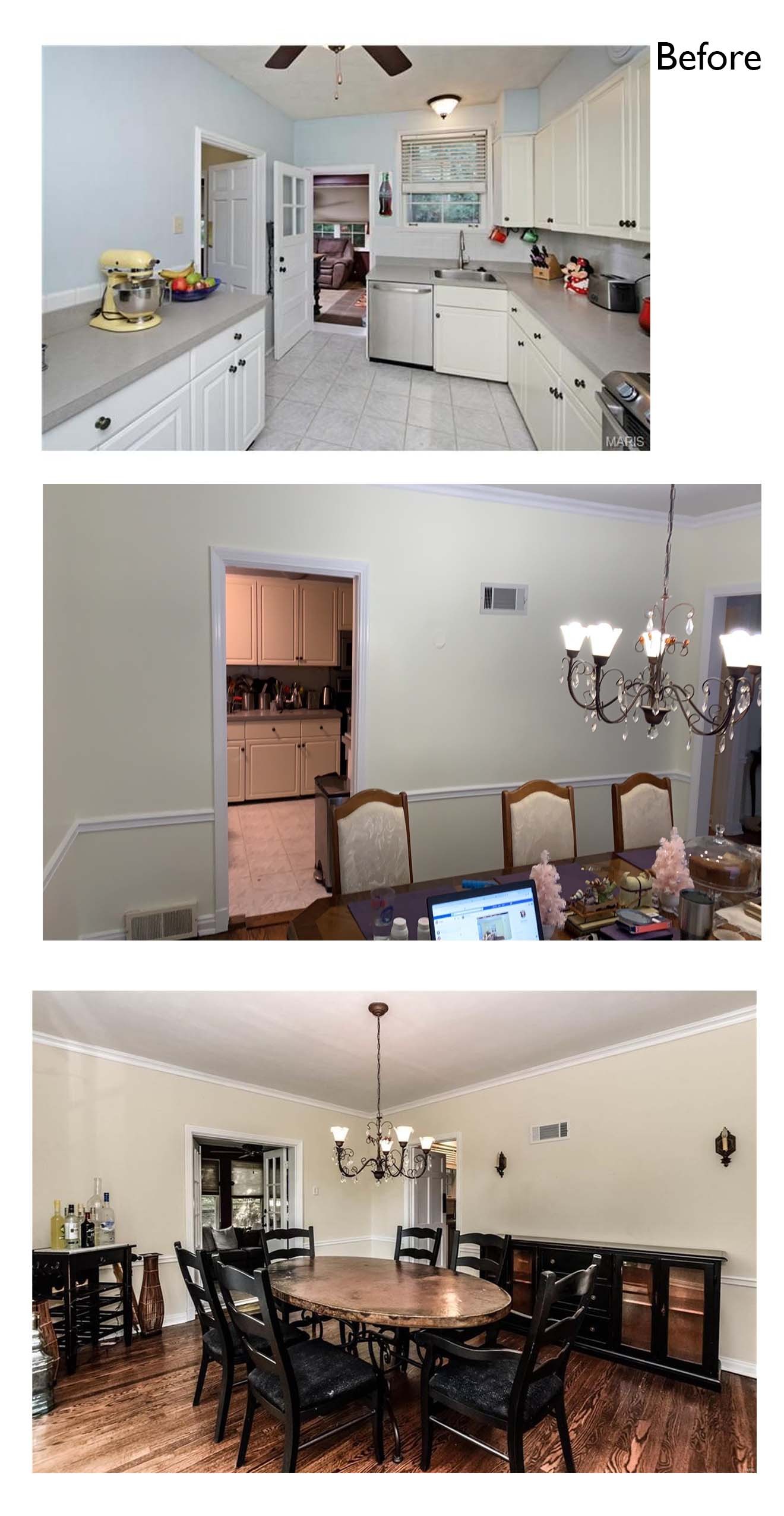 Kitchen and dining room before renovation